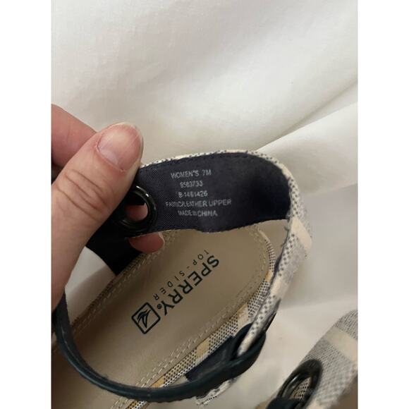 Sperry Top Sider wedge sandals, woven, ankle strap, blue/gray, 7M - Picture 5 of 6